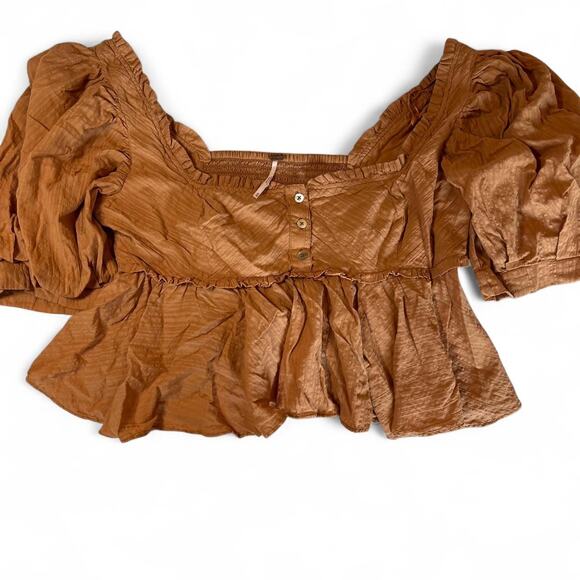 Free People Boho Brown Cotton Top - Size Medium - Picture 1 of 6